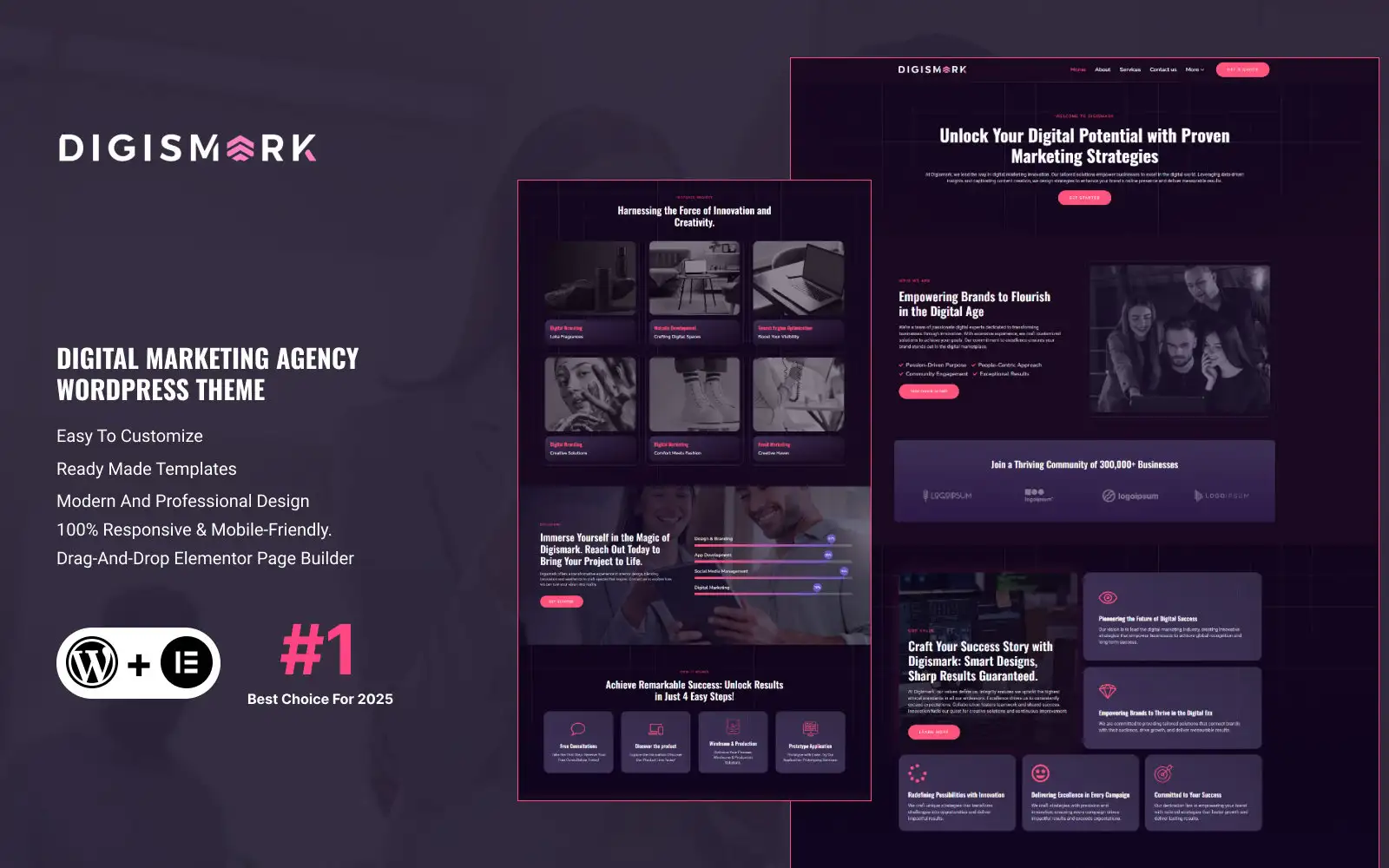 Digismark – Dark Digital Marketing Agency Elementor WordPress Theme WordPress Theme