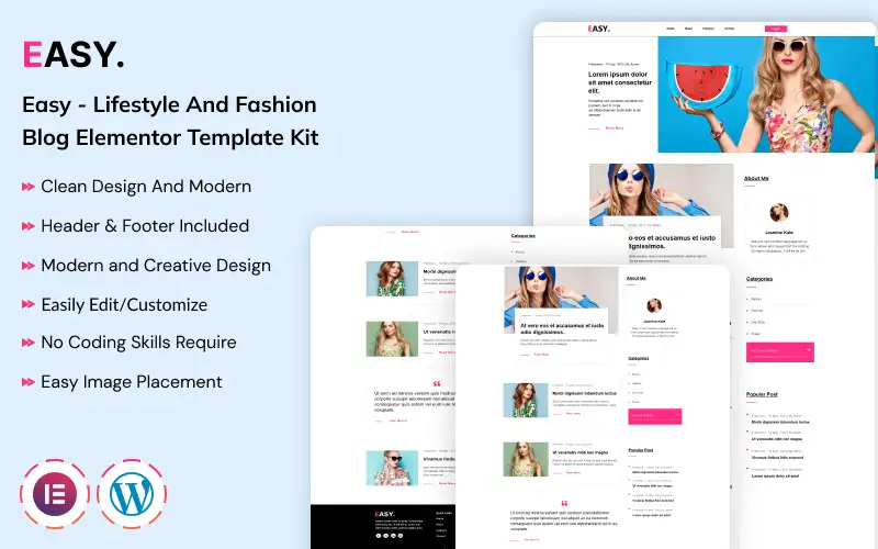 Easy – Lifestyle and Fashion Blog Elementor Template Kit Elementor Kit