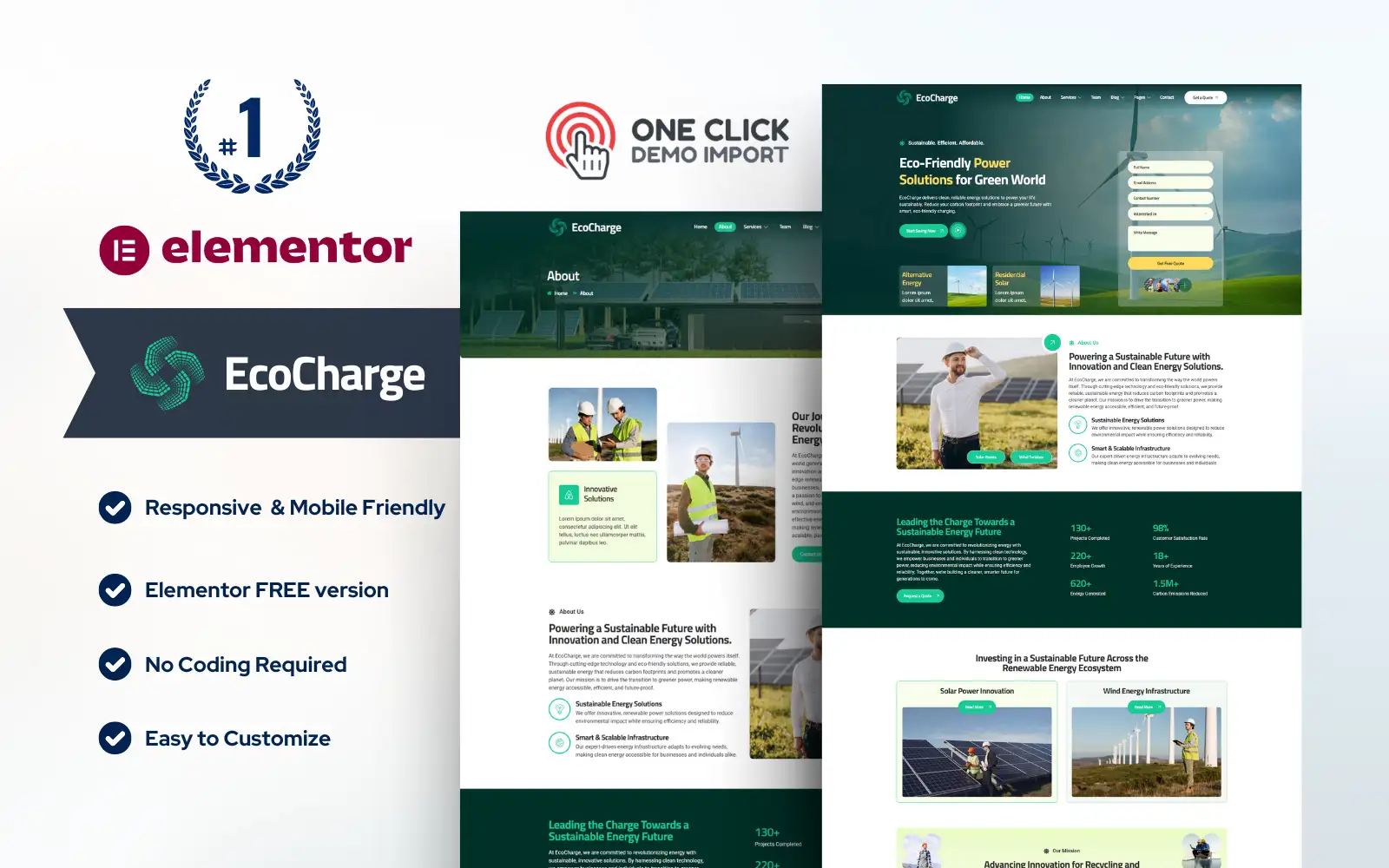 Echo Charge — Green Renewable Energy WordPress Elementor Template Elementor Kit