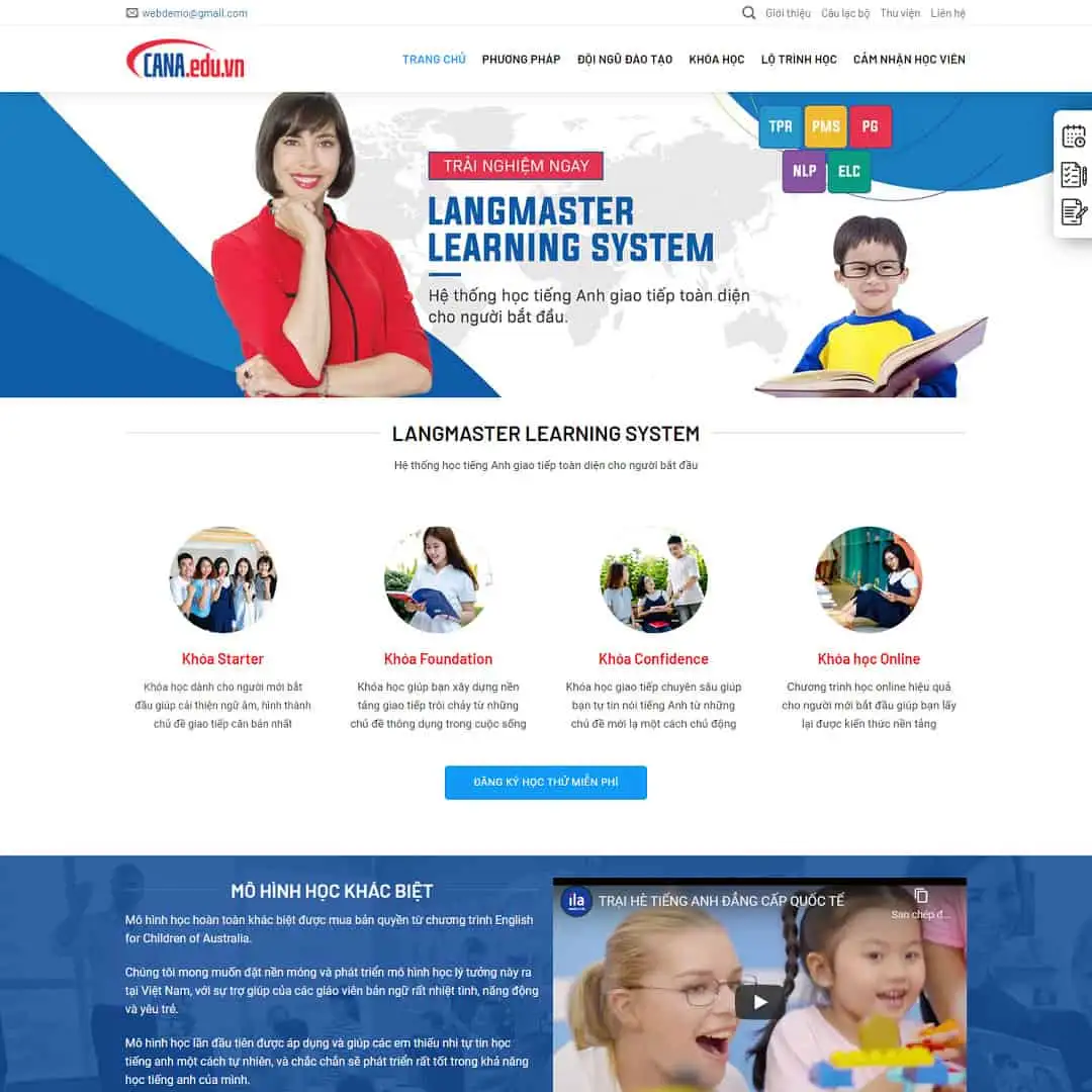 Theme WordPress giới thiệu khóa học tiếng anh