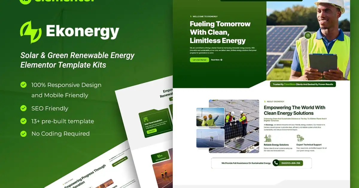 Ekonergy – Solar & Green Renewable Energy Elementor Template Kits