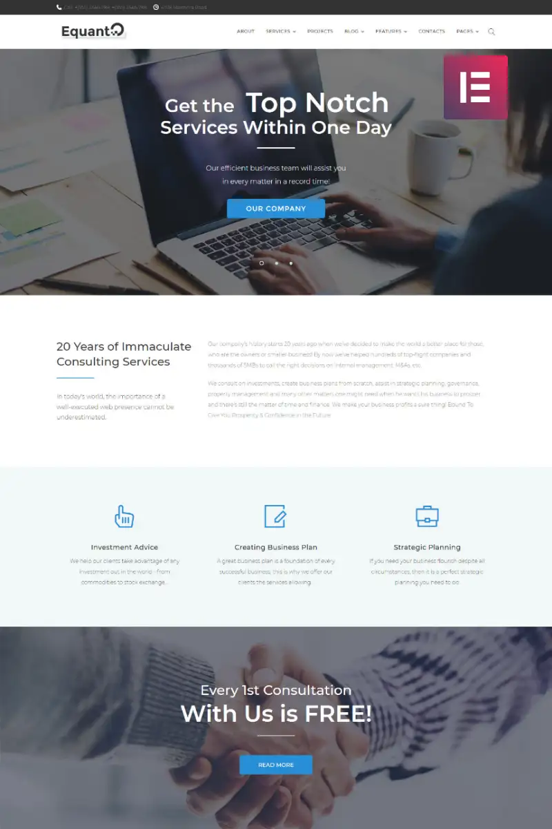 Equanto – Business Consulting WordPress Elementor Theme WordPress Theme