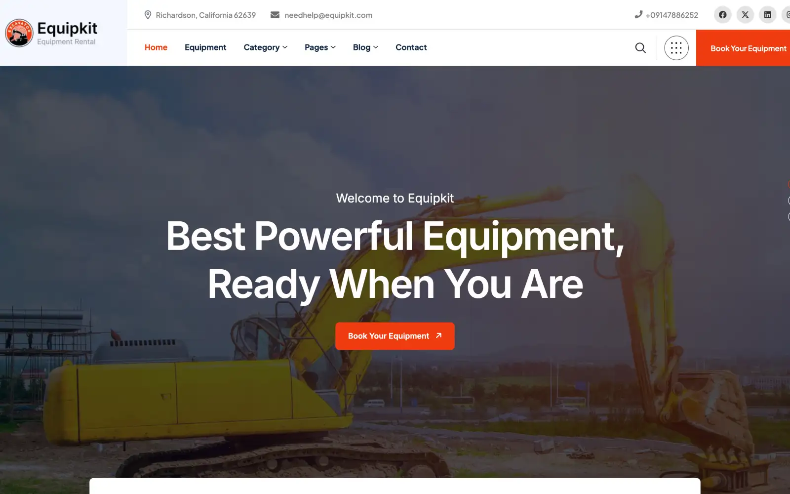 Equipkit – Construction Equipment Rental & Machinery Services WordPress Theme