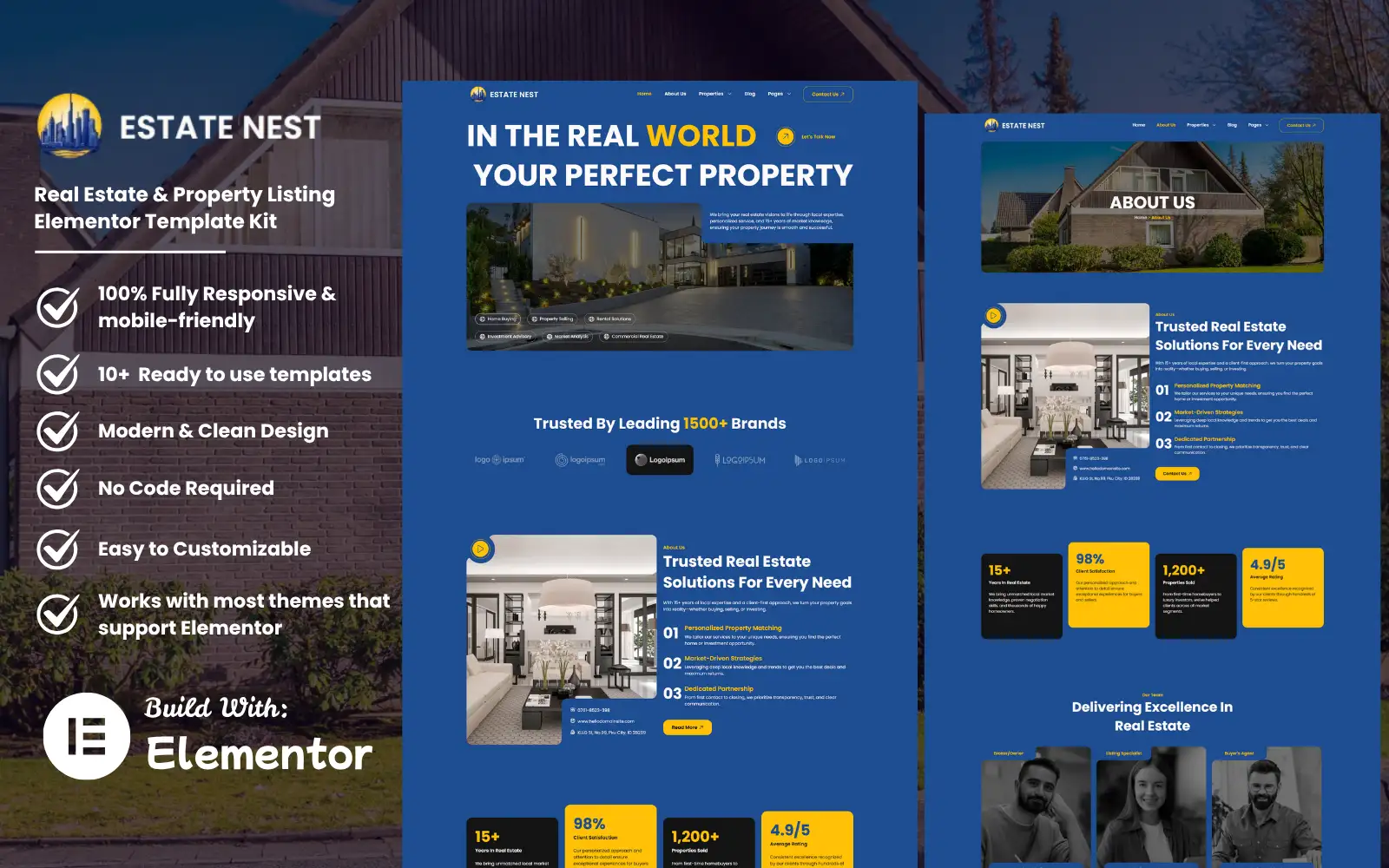 Estatenest – Real Estate & Property Listing Elementor Template Kit Elementor Kit