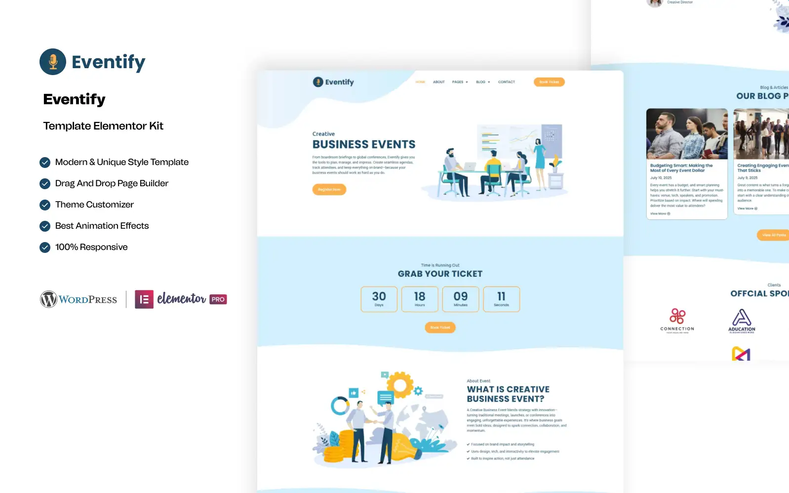 Eventify – Modern WordPress Elementor Template Kit for Events and Conferences Elementor Kit