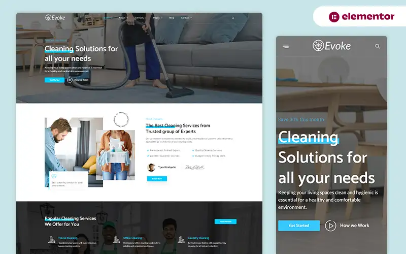 Evoke – Cleaning Services Elementor Template Kit Elementor Kit