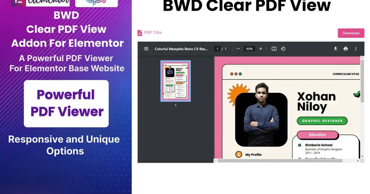 Clear PDF View Addon For Elementor