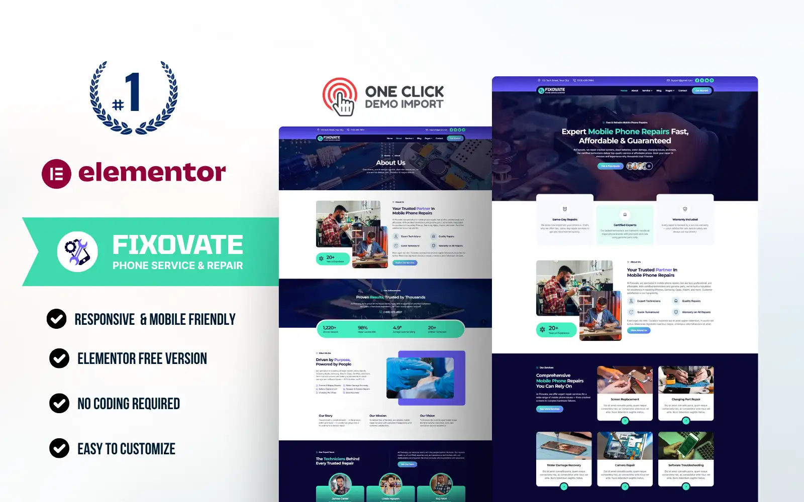 Fixovate – Mobile Repair Services WordPress Elementor Template Kit Elementor Kit