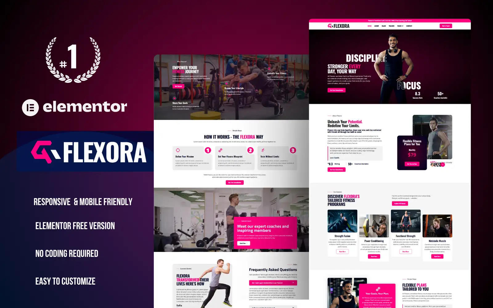 Flexora – Fitness Trainers WodPress Elementor Template kit Elementor Kit