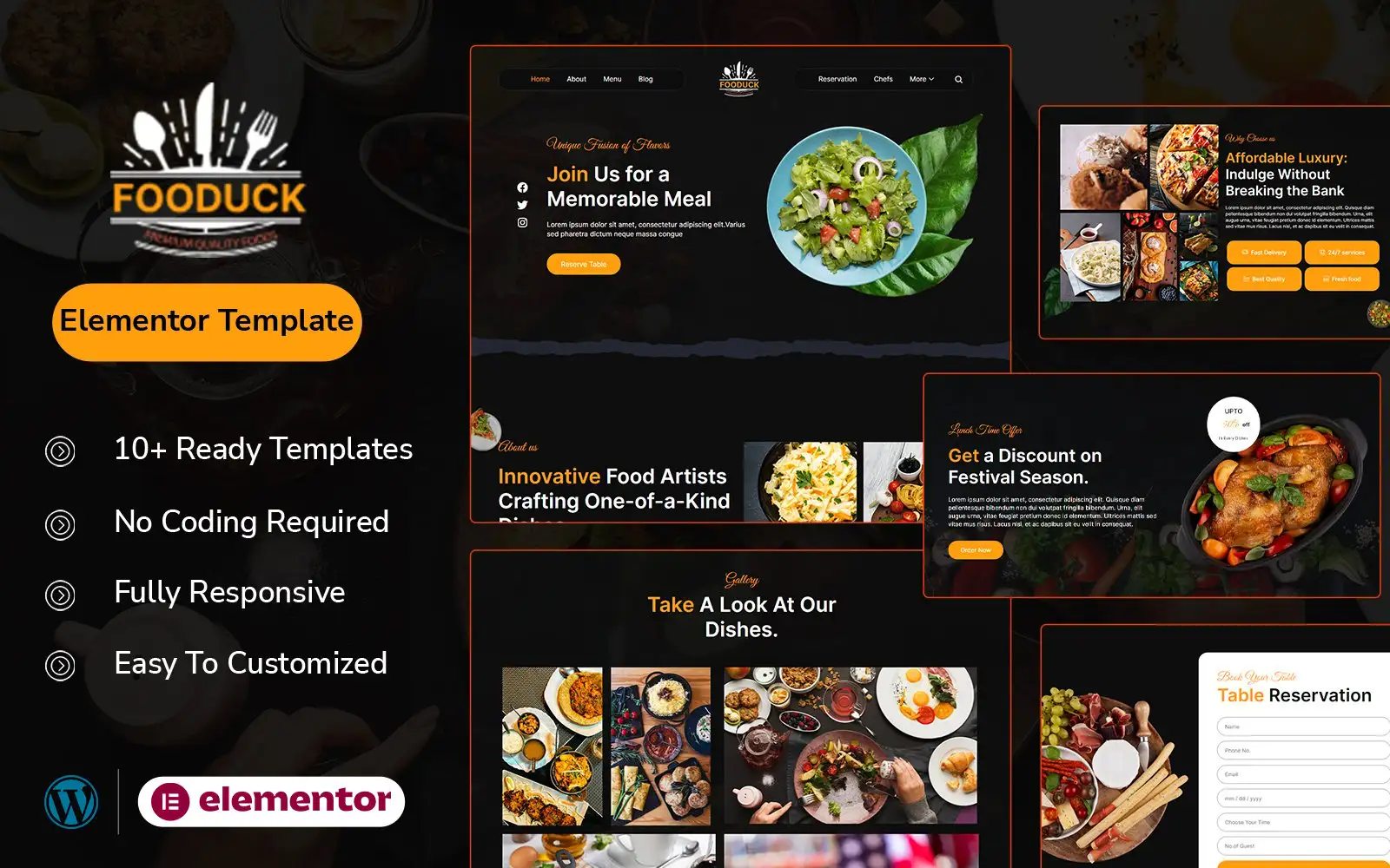 Fooduck – Hotel and Restaurant Services Elementor kit Elementor Kit