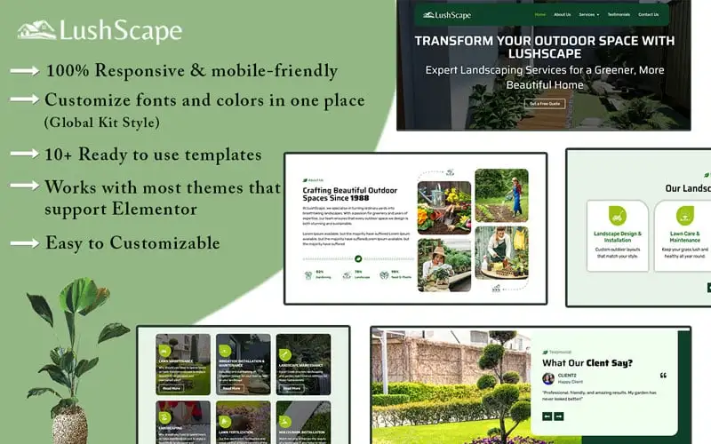 Gardening & Landscape Design Template Kit for Elementor Elementor Kit