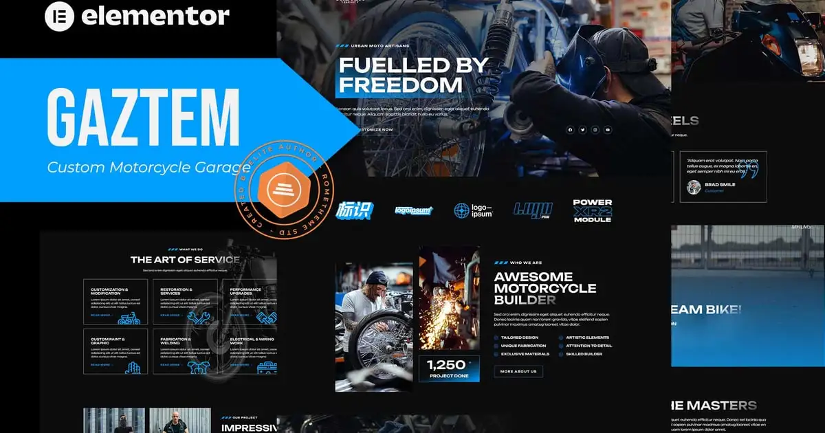 Gaztem – Custom Motorcycle Garage Elementor Template Kit