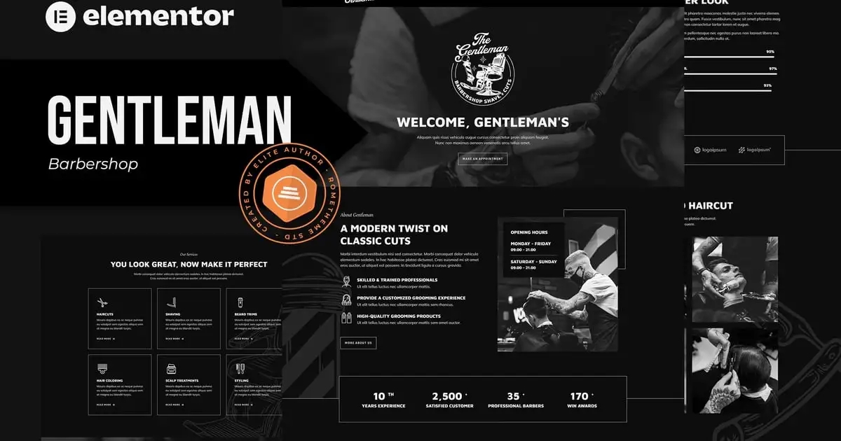 Gentleman – Barbershop & Hair Studio Elementor Template Kit