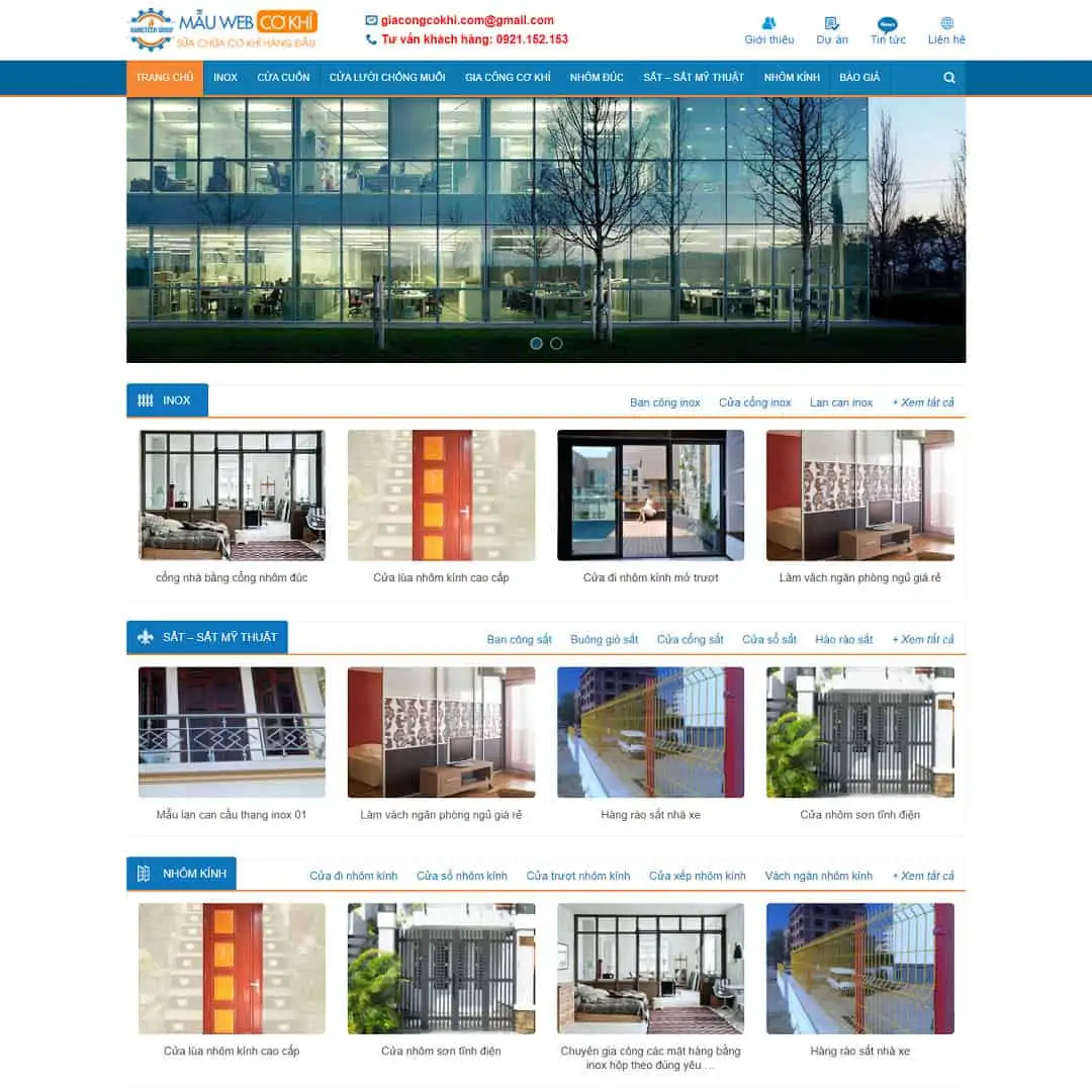 Theme WordPress cơ khí, nhôm kính