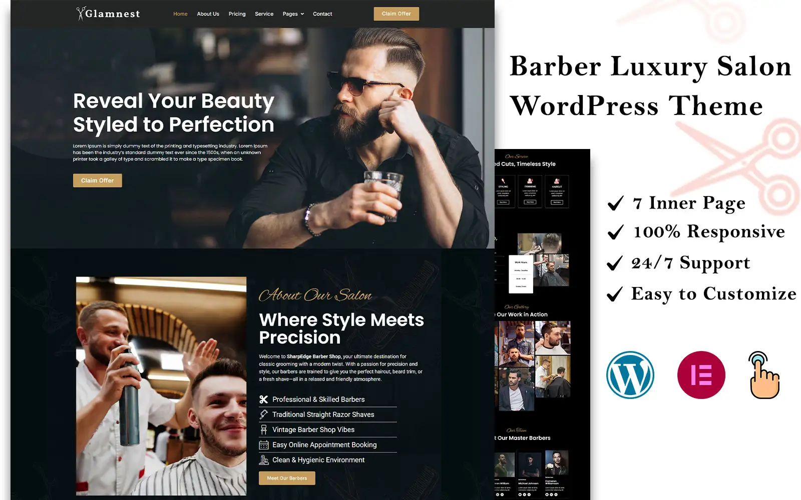 Glamnest – Luxury Salon & Barbershop WordPress Theme