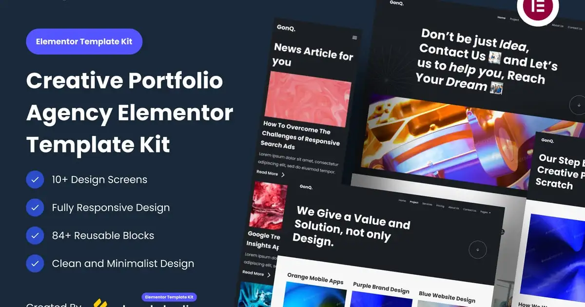 GonQ Creative Portfolio Agency Elementor Template Kit