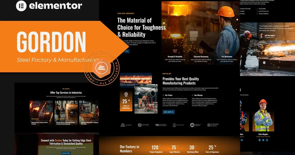 Gordon – Steel Factory & Industrial Plant Manufacturing Elementor Template Kit