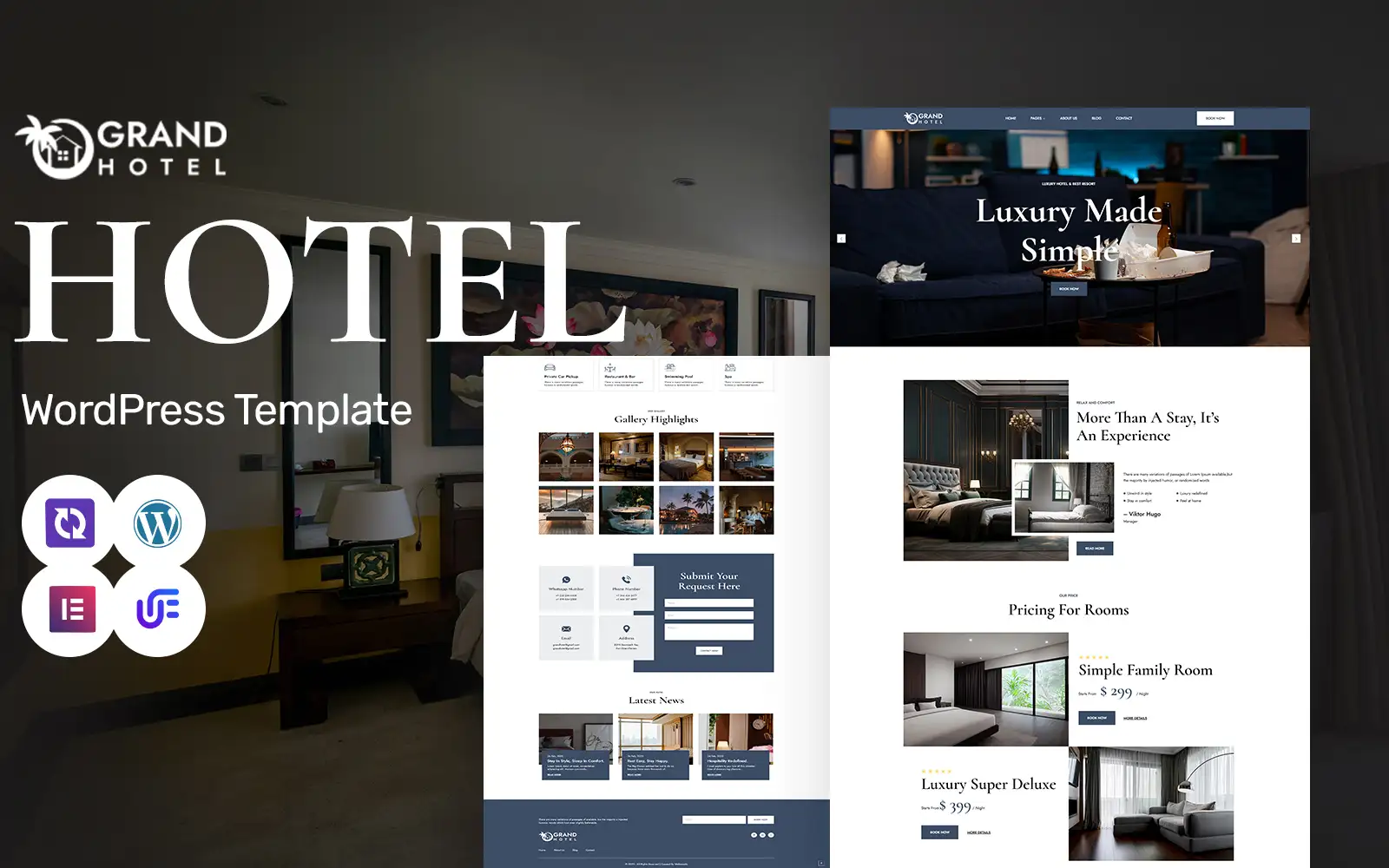 Grand Hotel – Elegant Hotel And Resort WordPress Elementor Theme WordPress Theme