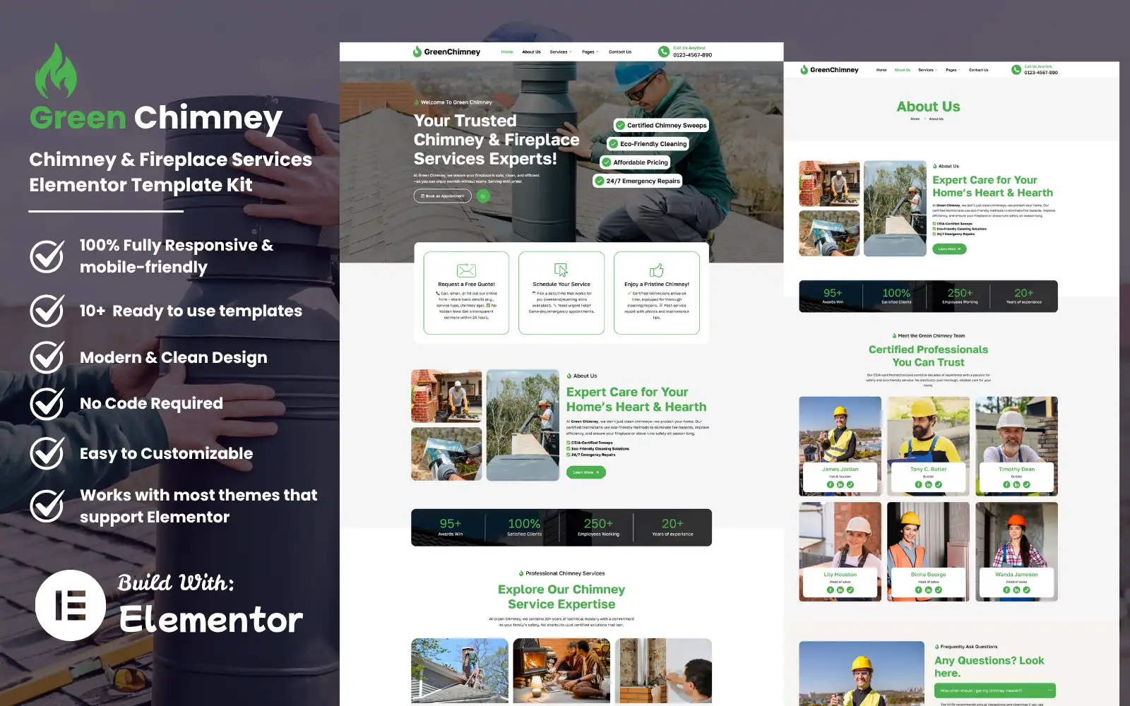 GreenChimney – Chimney & Fireplace Services Elementor Template Kit Elementor Kit