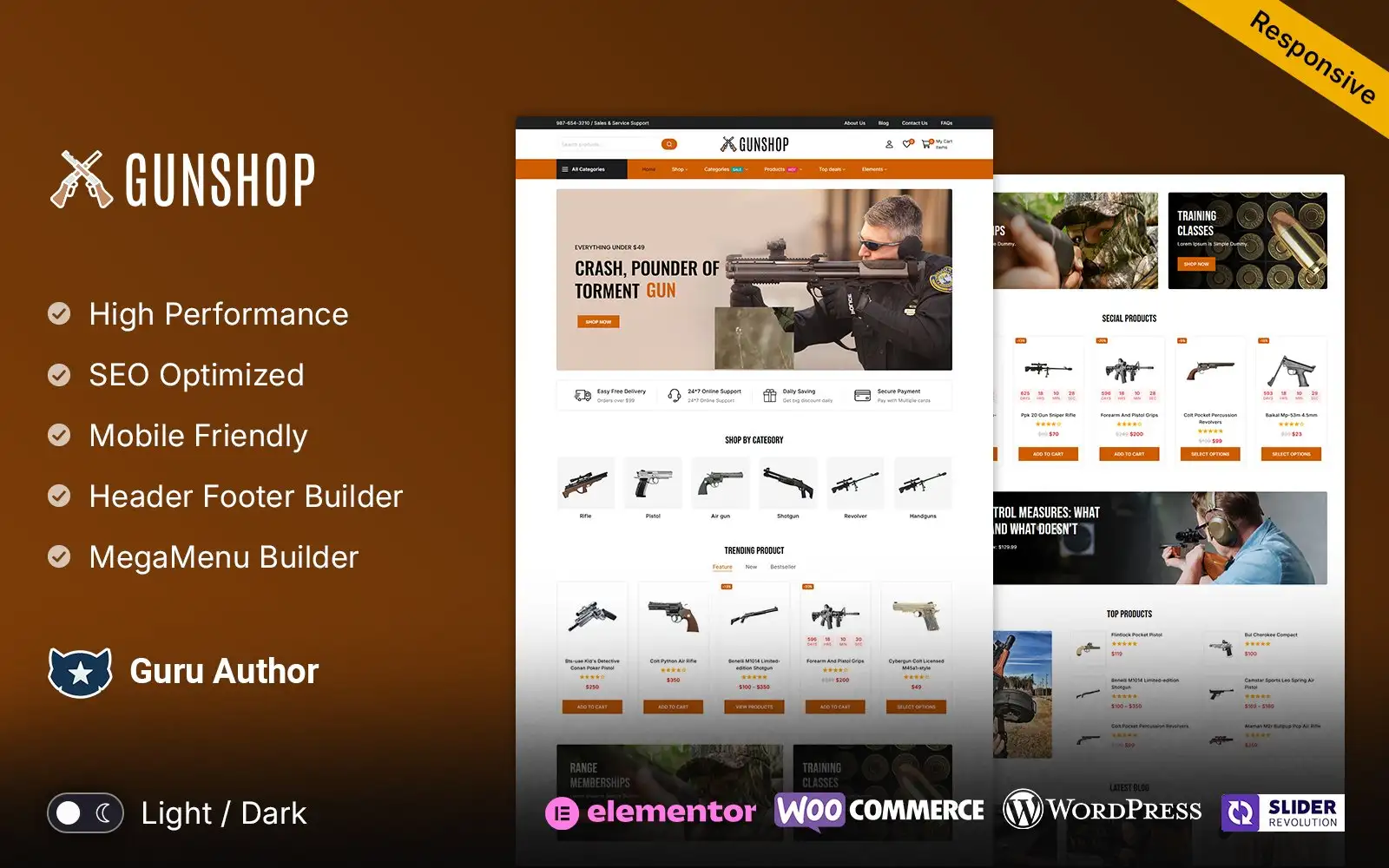 GunShop – Pistols, Guns, Shooting Club Firearms and Weapon Shop Woocommerce Elementor Theme WooCommerce Theme