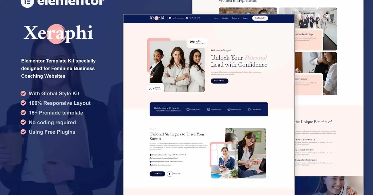 Xeraphi – Feminine Business Coaching Elementor Template Kit