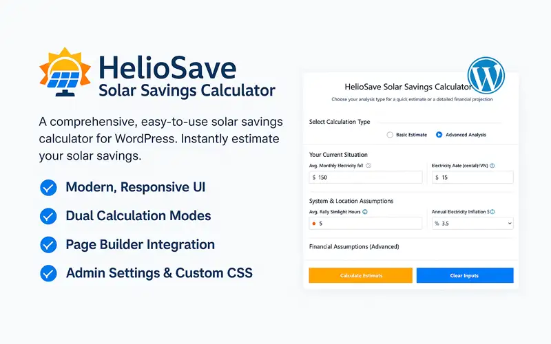 HelioSave Solar Savings Calculator for WordPress WordPress Plugin