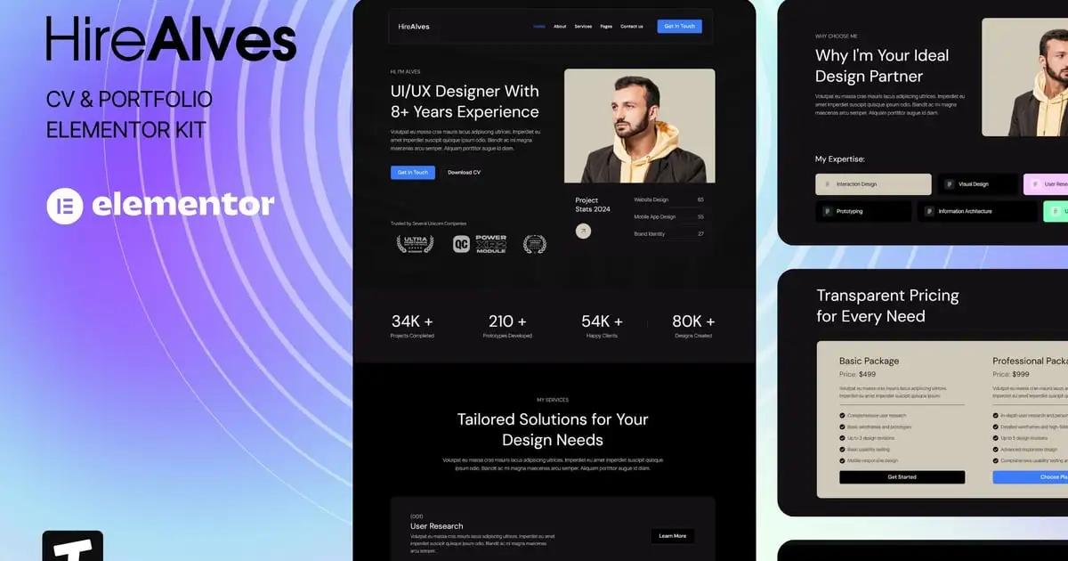 HireAlves – CV & Portfolio Elementor Template Kits