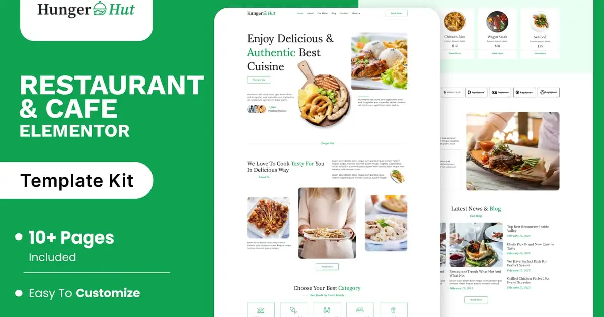 HungerHut – Restaurant & Cafe Elementor Template Kit