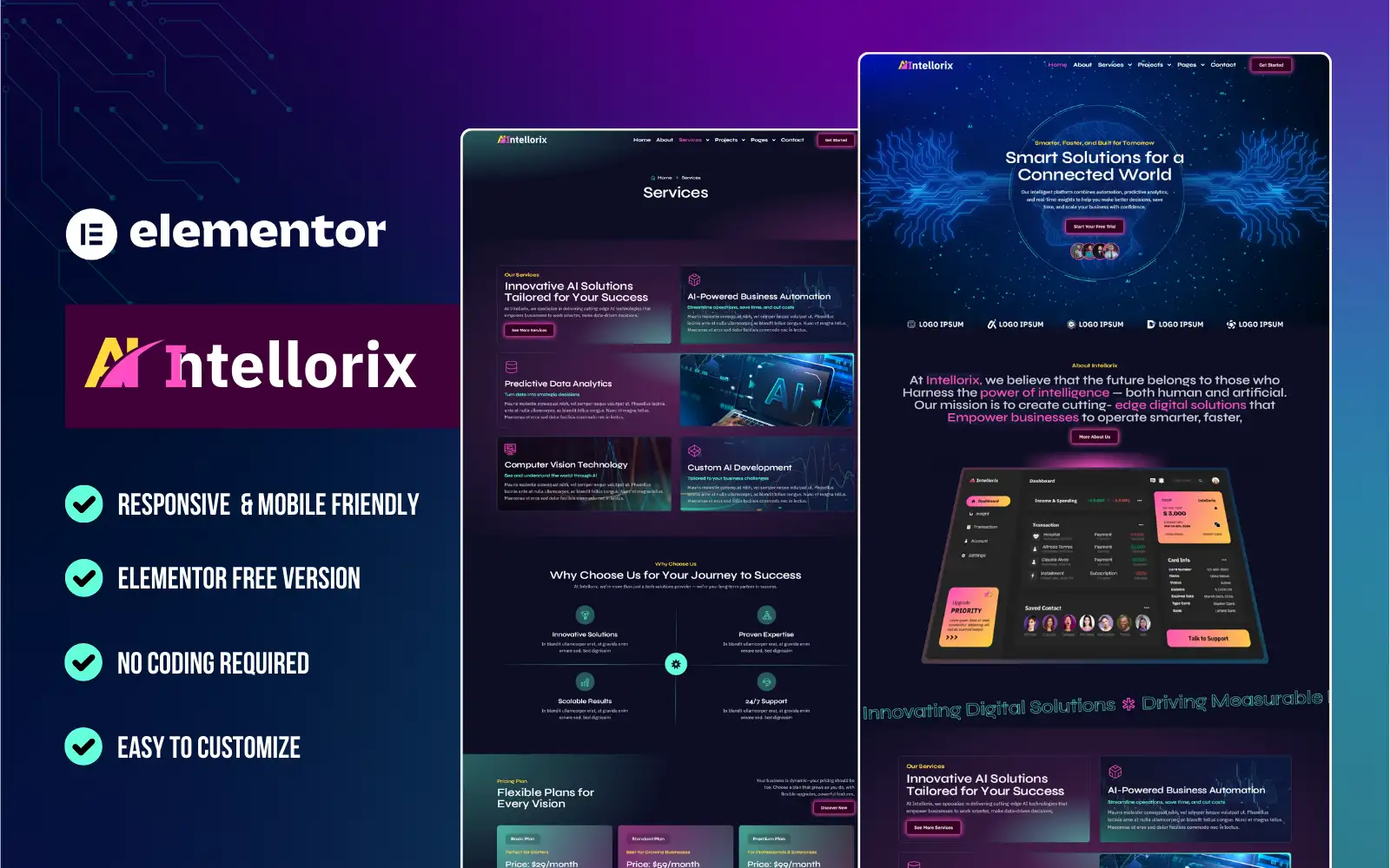 Intellorix – AI Saas & Digital Company Elementor Template Kit Elementor Kit