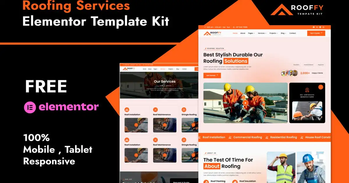 Rooffy – Roofing Services Elementor Template Kit