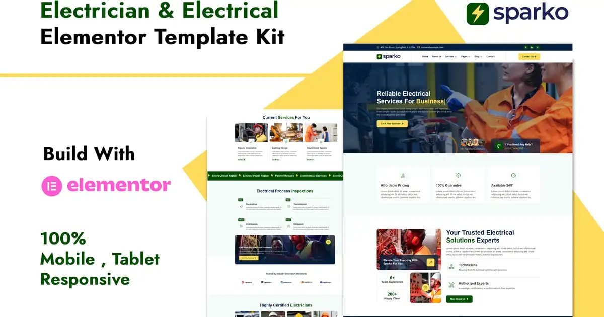 Sparko – Electrician & Electrical Services Elementor Template Kit