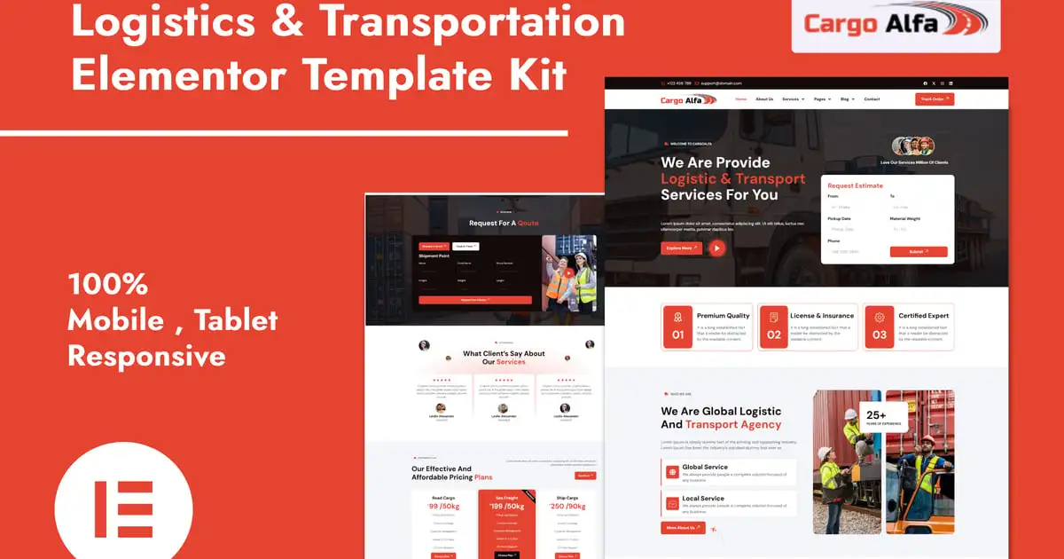 CargoAlfa – Logistics & Transportation Services Elementor Pro Template Kit