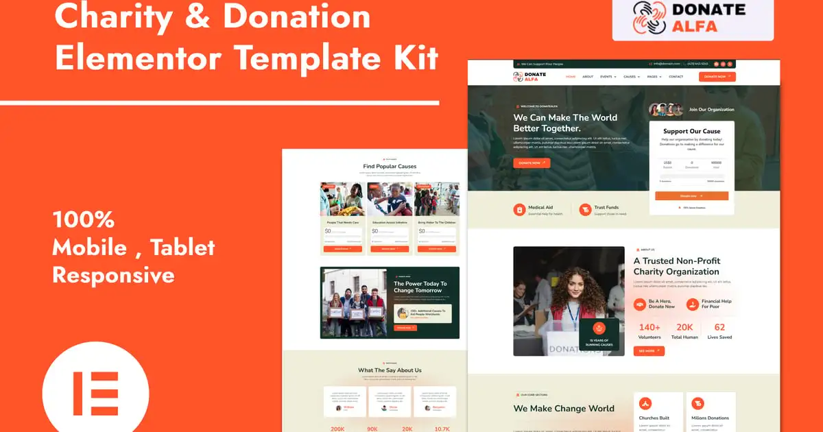 DonateAlfa – Charity & Donation Elementor Pro Template Kit