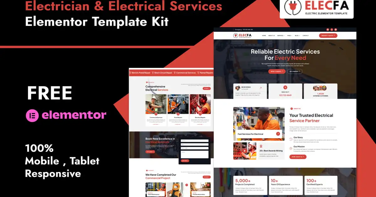 Elecfa – Electrician & Electrical Services Elementor Template Kit