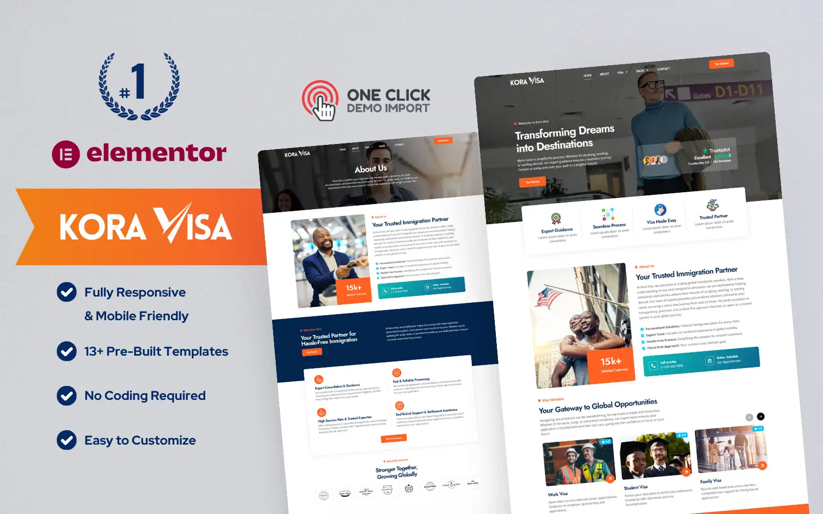 Kora Visa – Visa & Immigration WordPress Elementor Template Elementor Kit