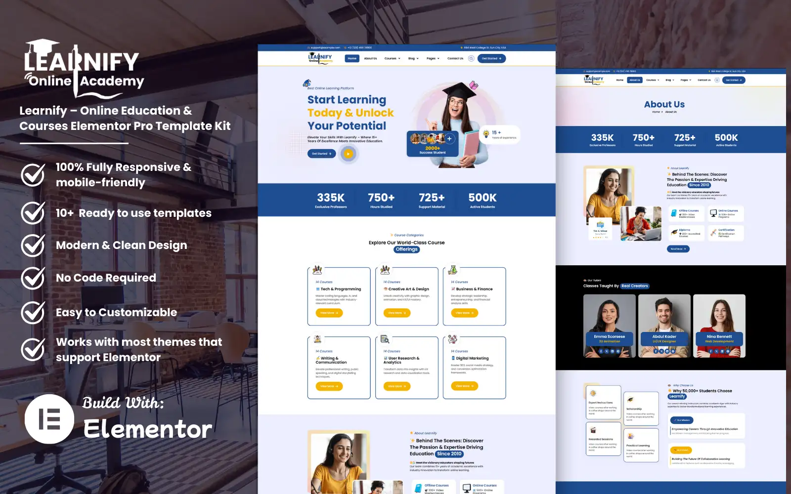 Learnify – Online Education & Courses Elementor Pro Template Kit Elementor Kit