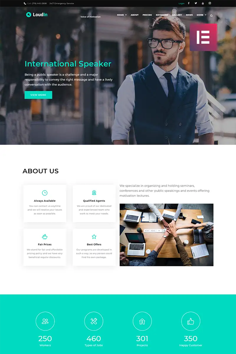 Loudin – Public Speaking WordPress Elementor Theme WordPress Theme