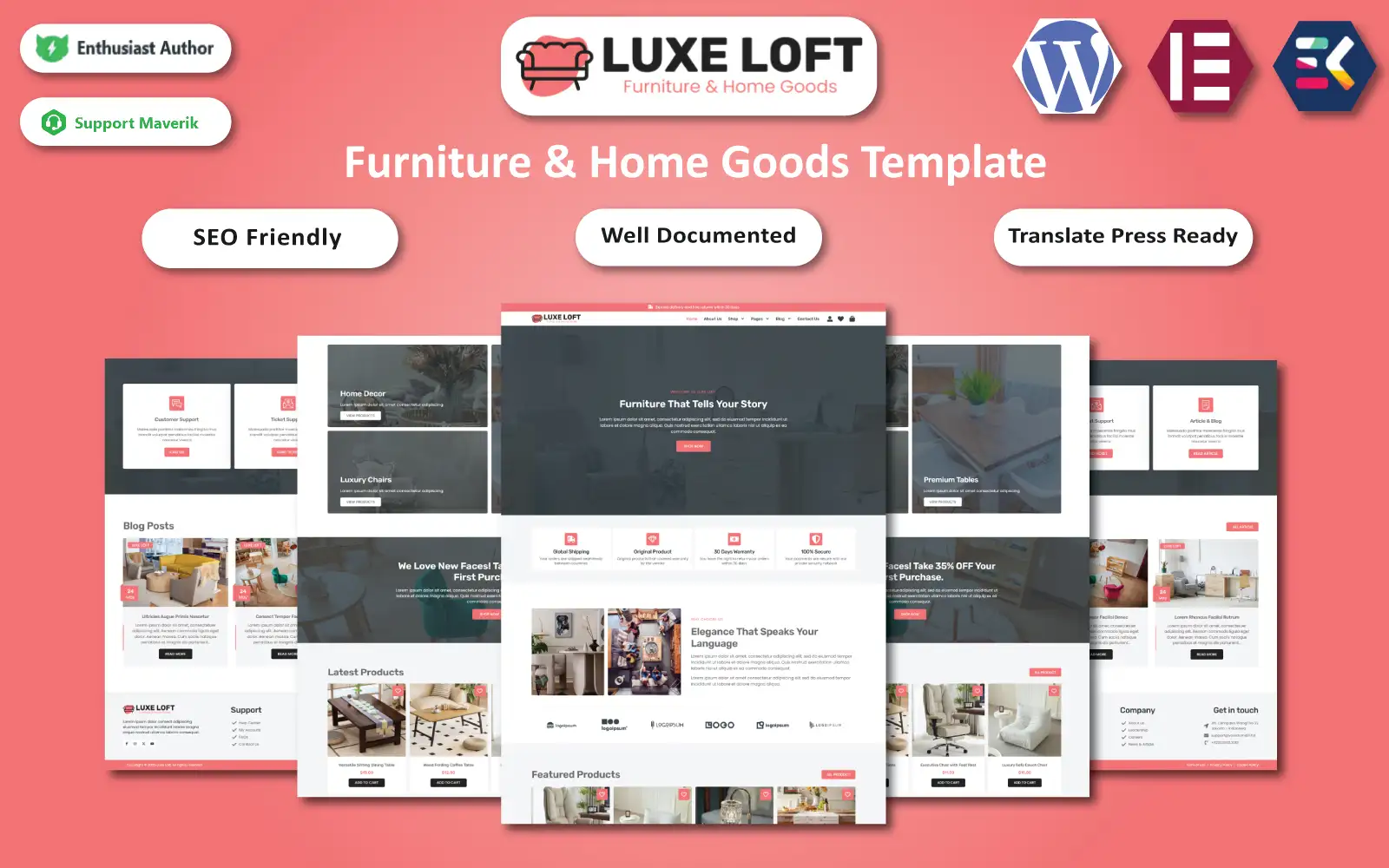 Luxe Loft – Furniture & Home Goods WooCommerce Elementor Template WooCommerce Theme