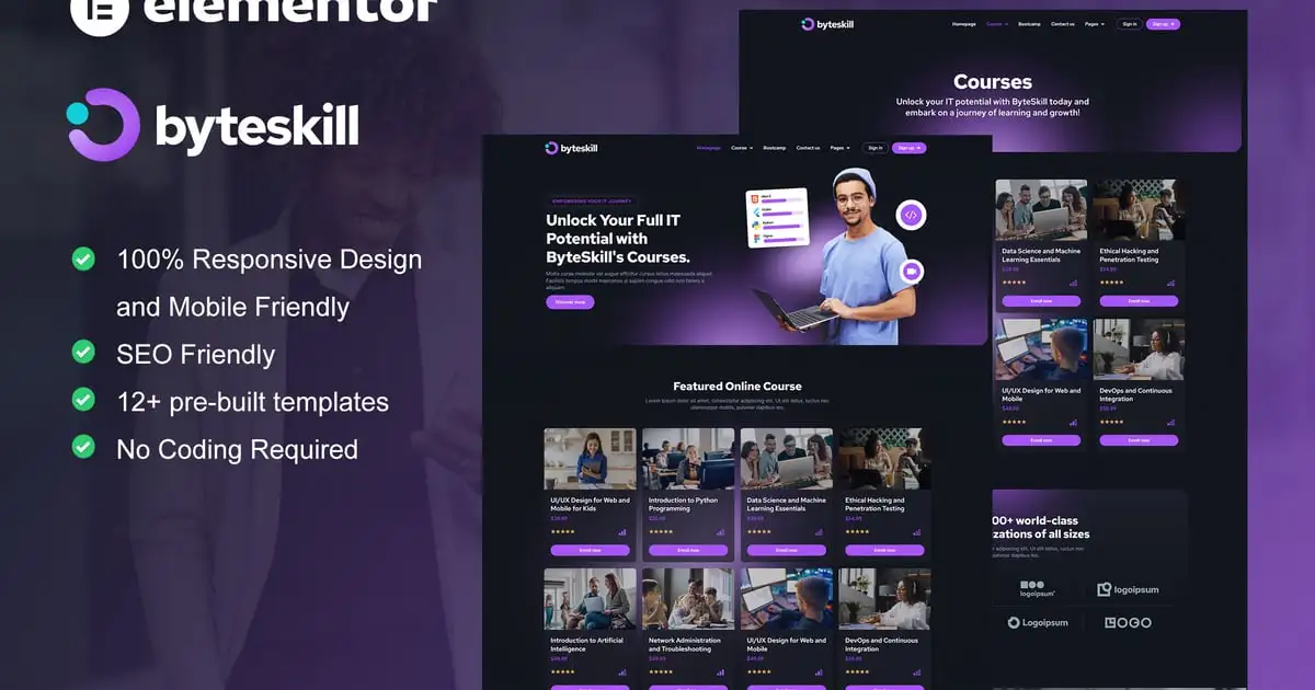 ByteSkill – IT Online Course & Education Elementor Pro Template Kit