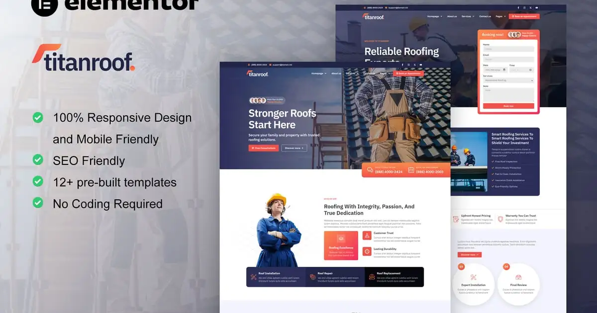 TitanRoof – Roofing Services Elementor Pro Template Kit