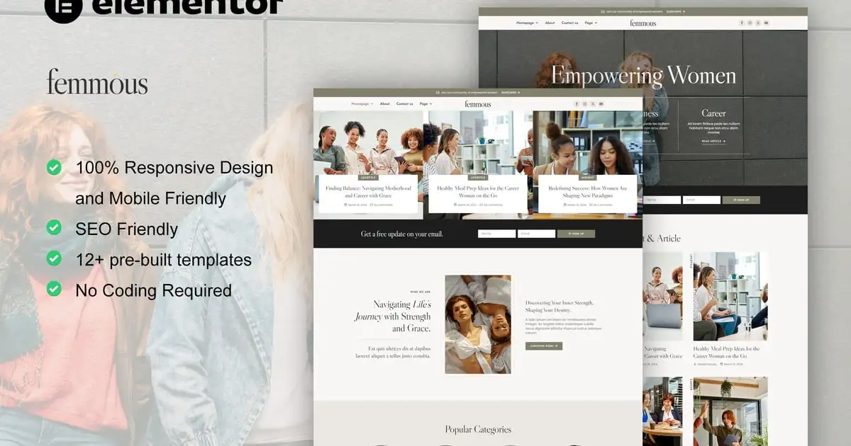 Femmous – Modern Feminine Blog Elementor Template Kit