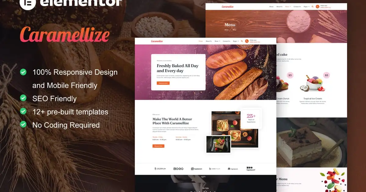 Caramellize – Bakery & Pastry Elementor Pro Template Kit