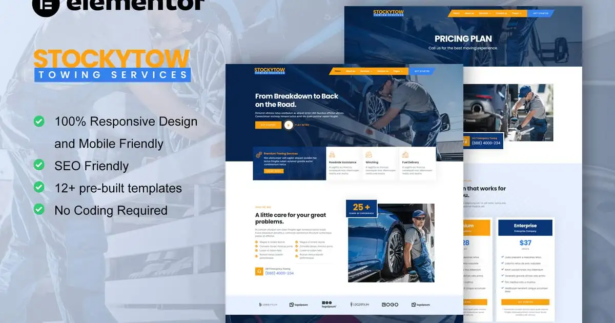 StockyTow – Towing Services Elementor Pro Template Kit