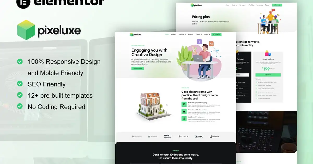 Pixeluxe – 3D Design Studio Elementor Pro Template Kit