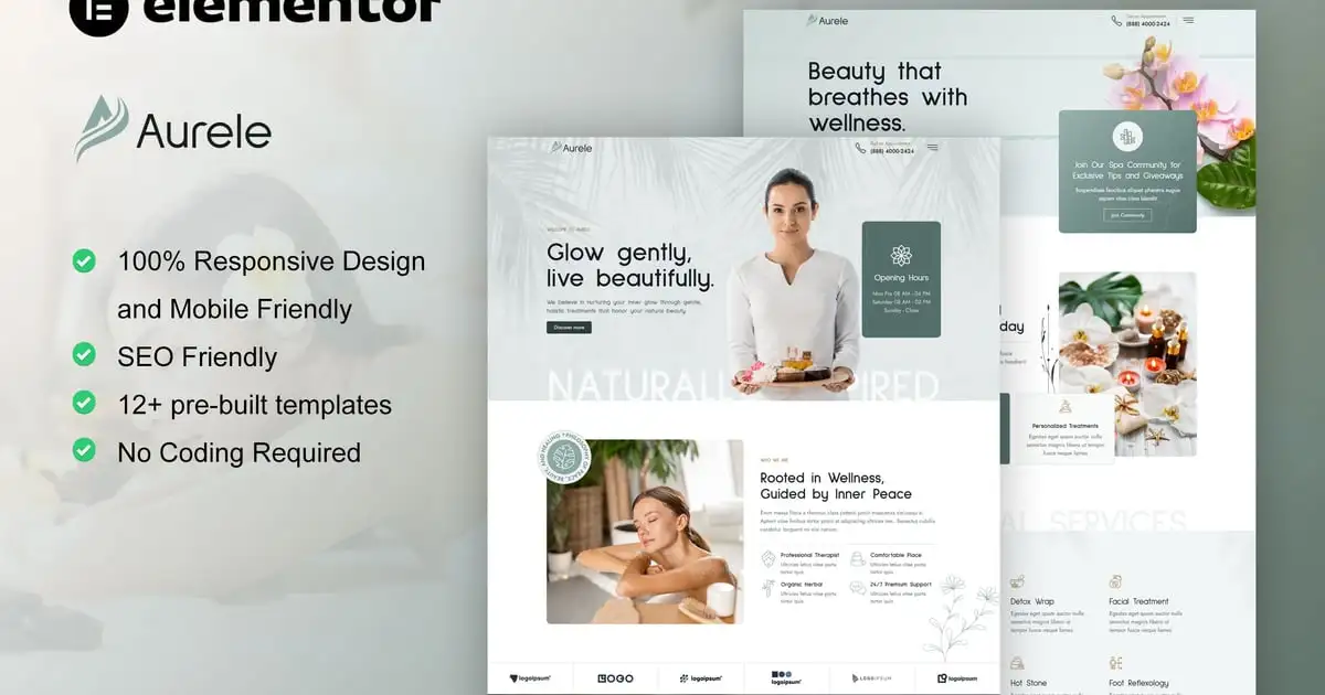 Aurele – Spa & Healing Treatments Elementor Pro Template Kit