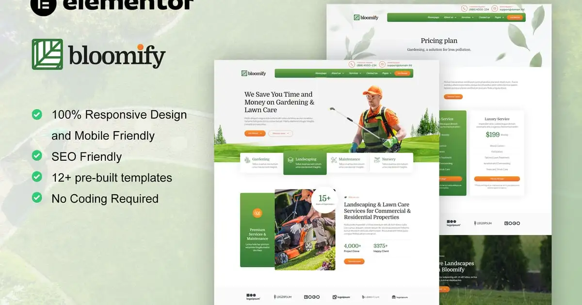 Bloomify – Gardening & Landscape Service Elementor Template Kit