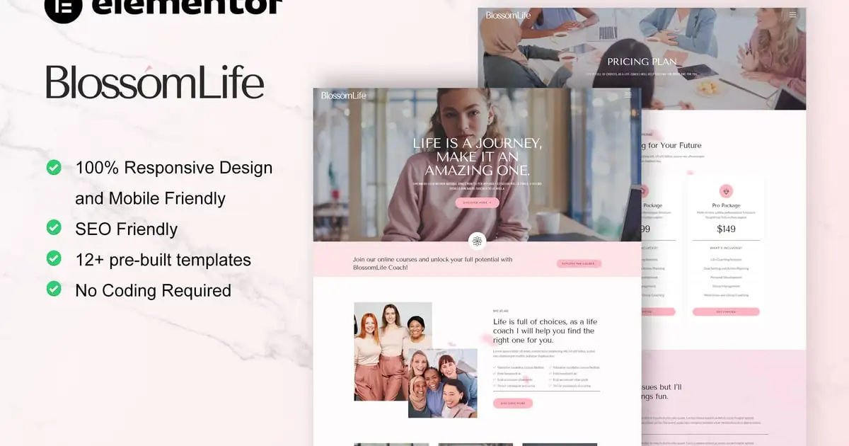 BlossomLife – Woman Life Coach & Consulting Elementor Template Kit