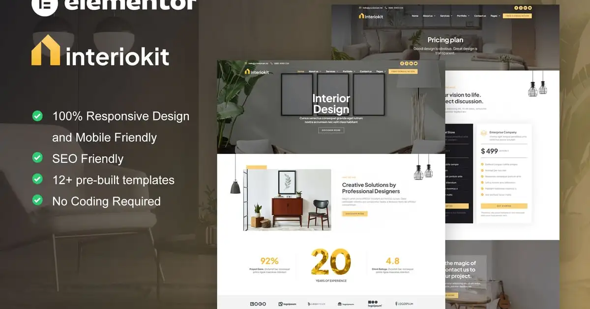 Interiokit – Interior Design & Architecture Elementor Template Kit