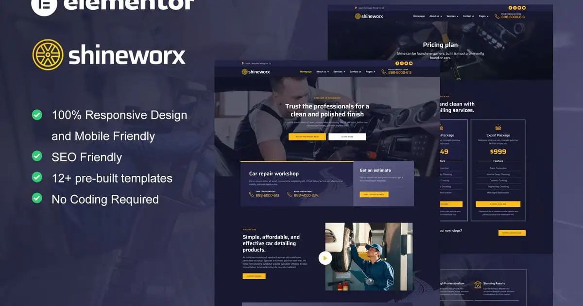 ShineWorx – Car Detailing Service & Car Repair Elementor Pro Template Kit