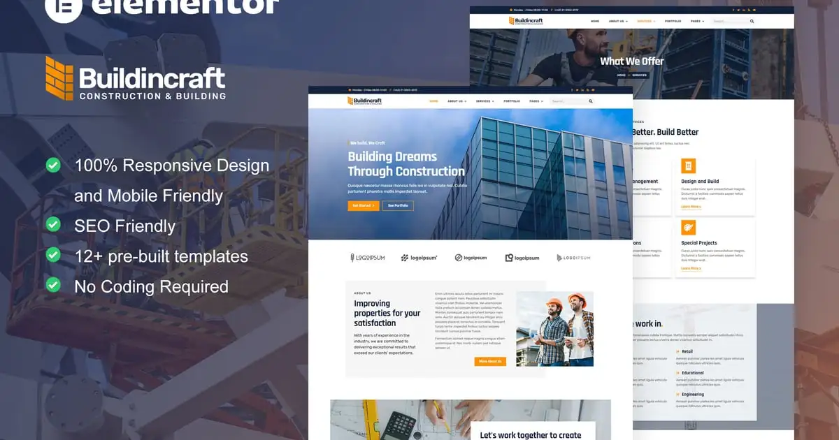 BuildinCraft- Construction & Building Elementor Template Kit